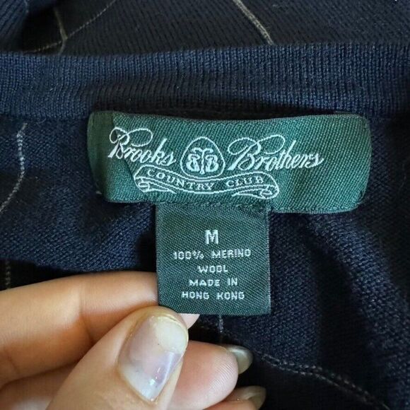 Vintage Brooks Brothers Country Club Navy Blue Checkered 100% Wool Sweater sz M - Picture 7 of 7